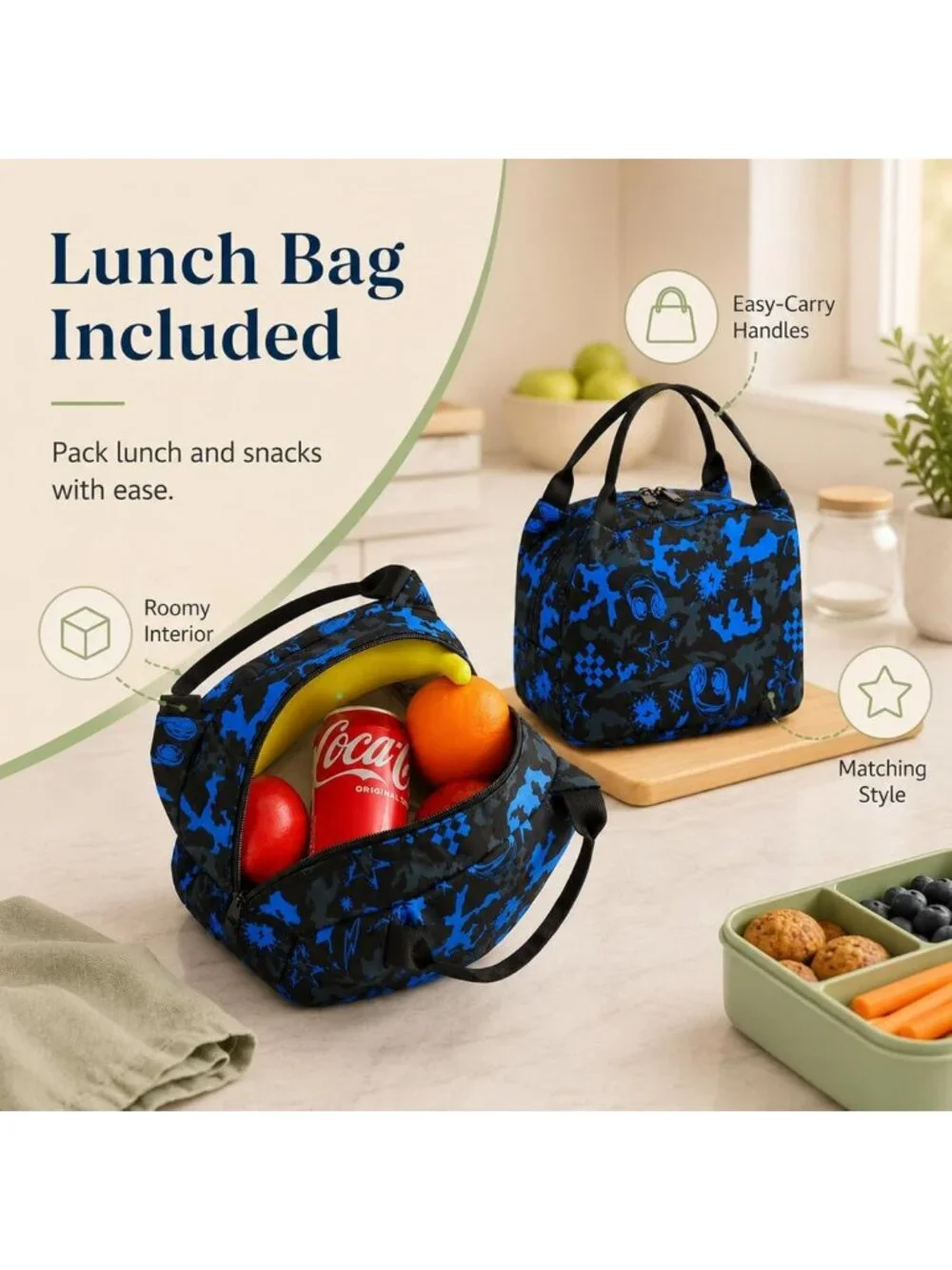 Camo Kids Backpack Set for Boys - Stylish Bookbag for School & Travel - 3pcs